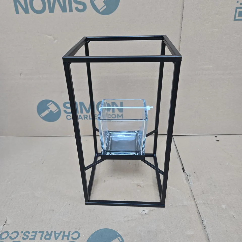 BLACK MINIMALIST METAL CANDLE HOLDER, WITH GLASS. UNBOXED