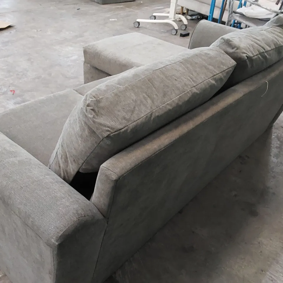 DESIGNER 3-SEATER CHAISE SOFA IN GREY FABRIC 