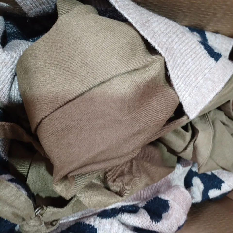 BOX OF APPROXIMATELY 10 ASSORTED CLOTHING ITEMS IN VARIOUS STYLES AND SIZES TO INCLUDE WYNNE LAYERS, DANNII MINOGUE, MASAI, ETC