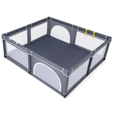 BOXED COSTWAY BABY PLAYPEN WITH 50 PLAY BALLS, WITH ZIPPER - DARK GREY