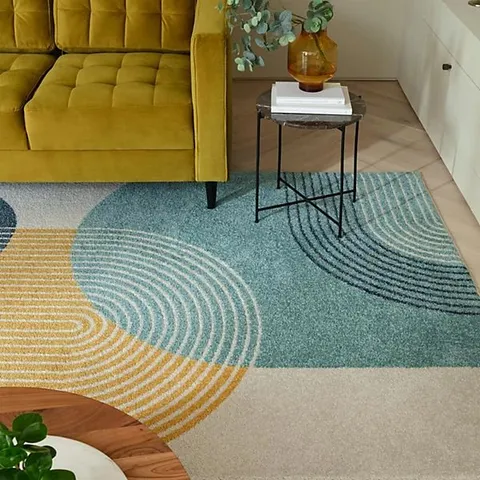 WRAPPED RETRO BLUE & YELLOW ARCHES RUG 200 x 290cm