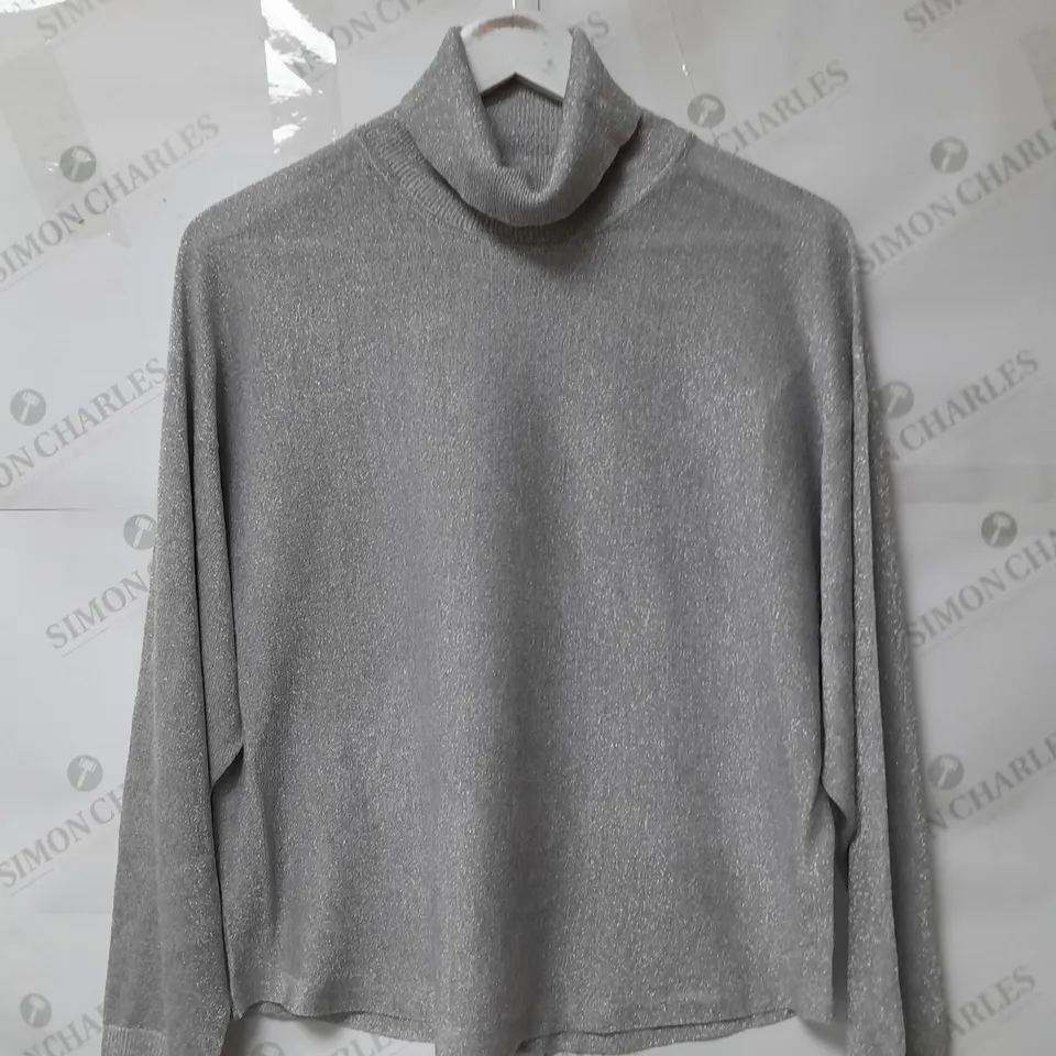 APRICOT LADIES ROLL NECK TOP SILVER WITH GLITTER DETAIL SIZE 14