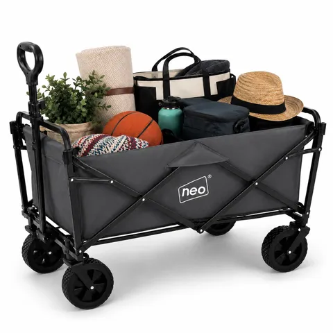 BOXED NEO GREY FOLDING WAGON GARDEN CART 138L 120KG