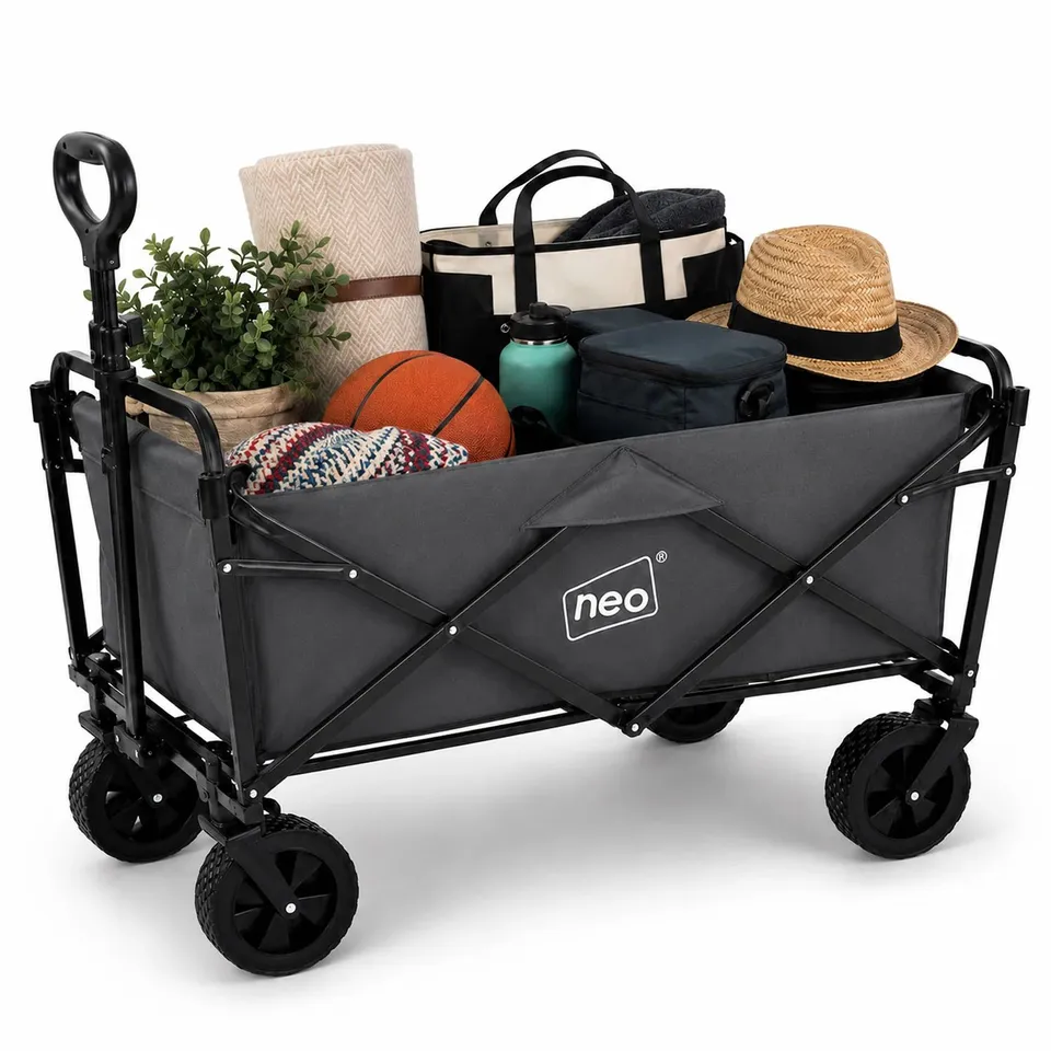 BOXED NEO GREY FOLDING WAGON GARDEN CART 138L 120KG