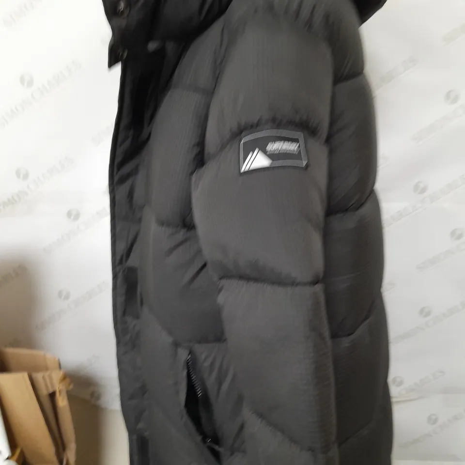 SUPERDRY RIPSTOP LONGLINE PUFFER JACKET IN BLACK - SIZE 8