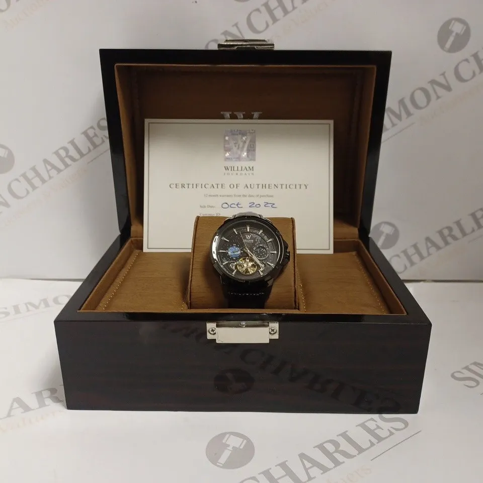 BOXED WILLIAM JOURDAIN LUXURY CHRONOGRAPH WATCH - 3ATM WATER RESISTANT - LEATHER STRAP  