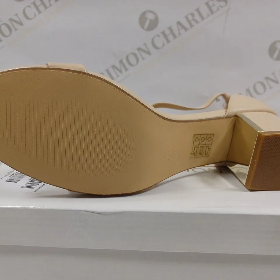 BOXED PAIR OF TRUFFLE BLOCKED HEEL NUDE SANDALS - SIZE 7