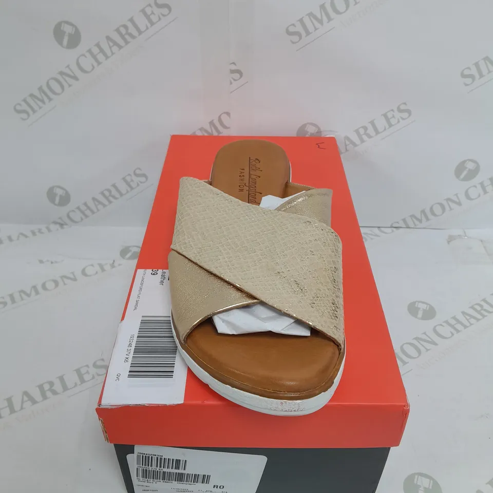 BOXED PAIR OF RUTH LANGSFORD SANDALS IN CHAMPAGNE GOLD SIZE 6
