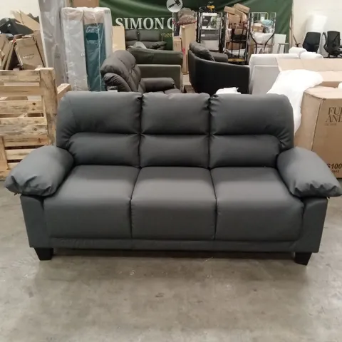 KENTON SMALL 3 SEATER SOFA, GREY PREMIUM FAUX LEATHER