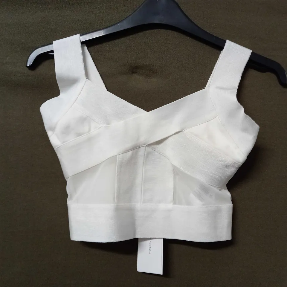 FRRENCH CONNECTION TELLA WRAPPED JERSEY CROP TOP IN WHITE - MEDIUM