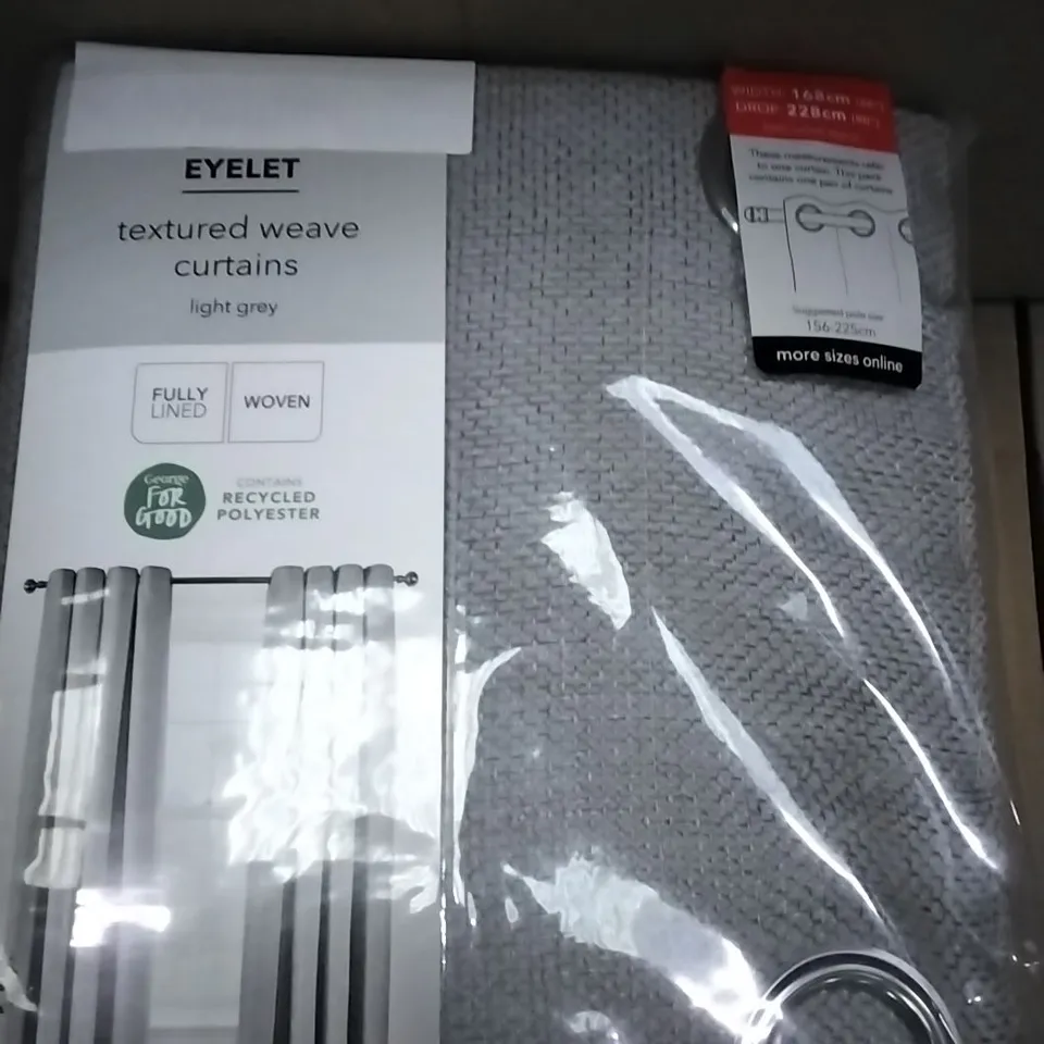 BOX OF 6 BRAND NEW EYELET TEXTURED WEAVE CURTAINS LIGHT GREY 168 X 228CM