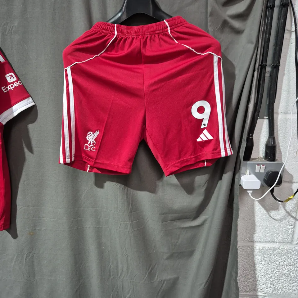 LIVERPOOL FC ADIDAS HOME SHIRT AND SHORTS – ISAK 9, SLIM FIT, UK 28 (MEN'S)