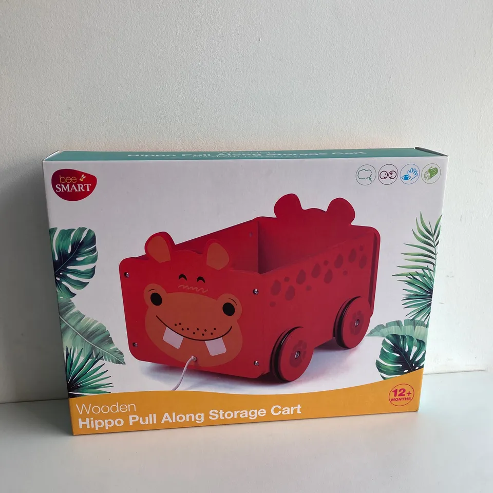 BRAND NEW BOXED BEE SMART WOODEN HIPPO PULL ALONG STORAGE CART