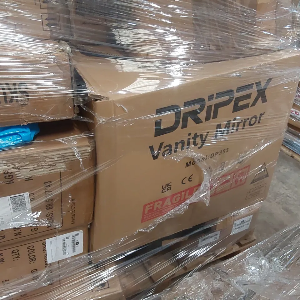 PALLET CONTAINING A LARGE QUANTITY OF ASSORTED CONSUMER PRODUCTS INCLUDING: VANITY MIRROR, AIR FRYER, FOOD PROCESSOR, HAND TRUCK ECT