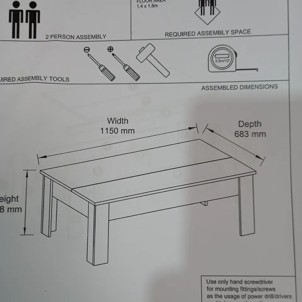 WILTSHIRE LIFT UP COFFEE TABLE RRP £149.99
