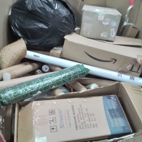 PALLET CONTAINING VARIOUS ASSORTED BOXED HOUSEHOLD ITEMS TO INCLUDE: PRESSURE WASHER, LIGHT FITTINGS, WINDOW FILMS AND LOTS MORE UNMARKED BOXED ITEMS 