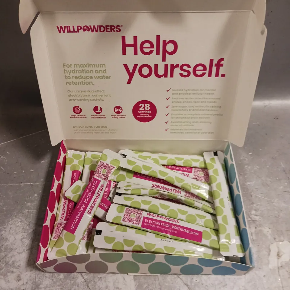 BOXED WILLPOWDERS ELECTROTIDE HYDRATION SACHETS - WATERMELON 