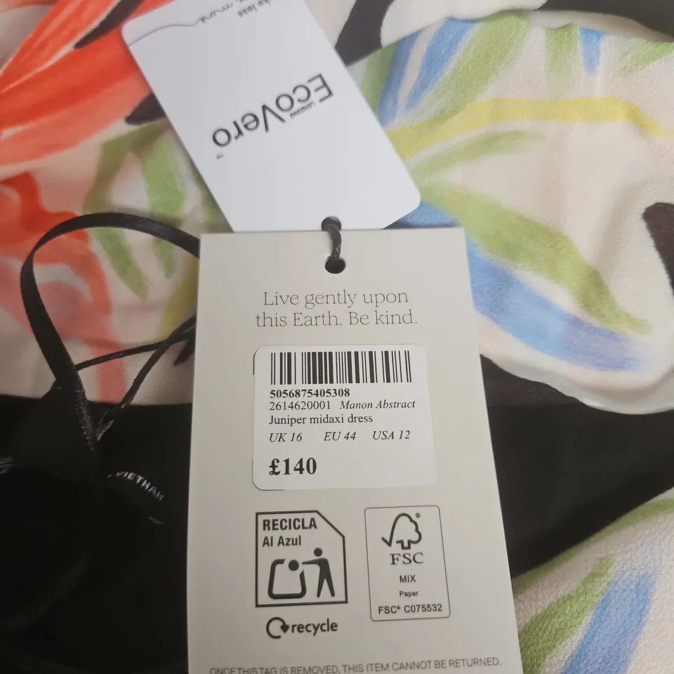 NOBODY'S CHILD MANON ABSTRACT JUNIPER MIDAXI DRESS – UK 16 (EU 44, US 12) ECOVERO, MADE IN VIETNAM