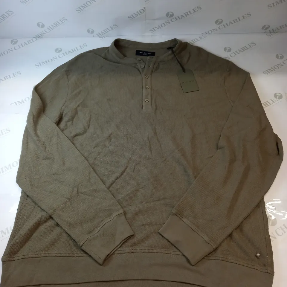 ALLSAINTS WRENLEY HENLEY TOP IN WILLOW TAUPE SIZE LARGE
