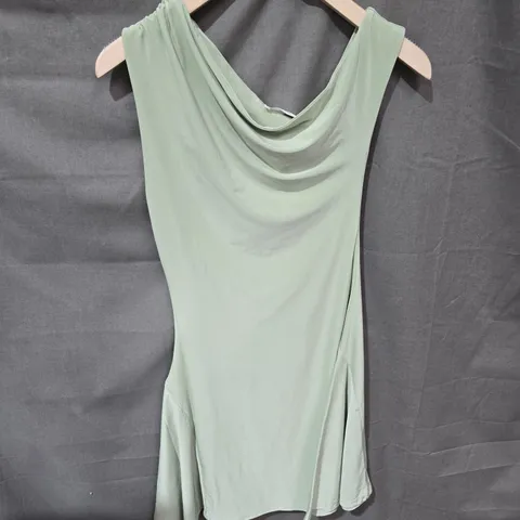 KAIA SLINKY OFF-SHOULDER DRAPE DETAIL MINI SKATER DRESS – SAGE, UK 8