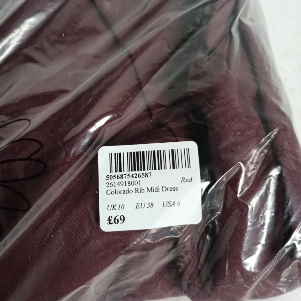 NOBODY'S CHILD COLORADO RIB MIDI DRESS – RED, UK 10 (EU 38, USA 6)