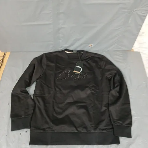 BOSS C-SOLERI 70 RELAXED FIT SCRIPT LOGO SWEATER IN BLACK - LARGE