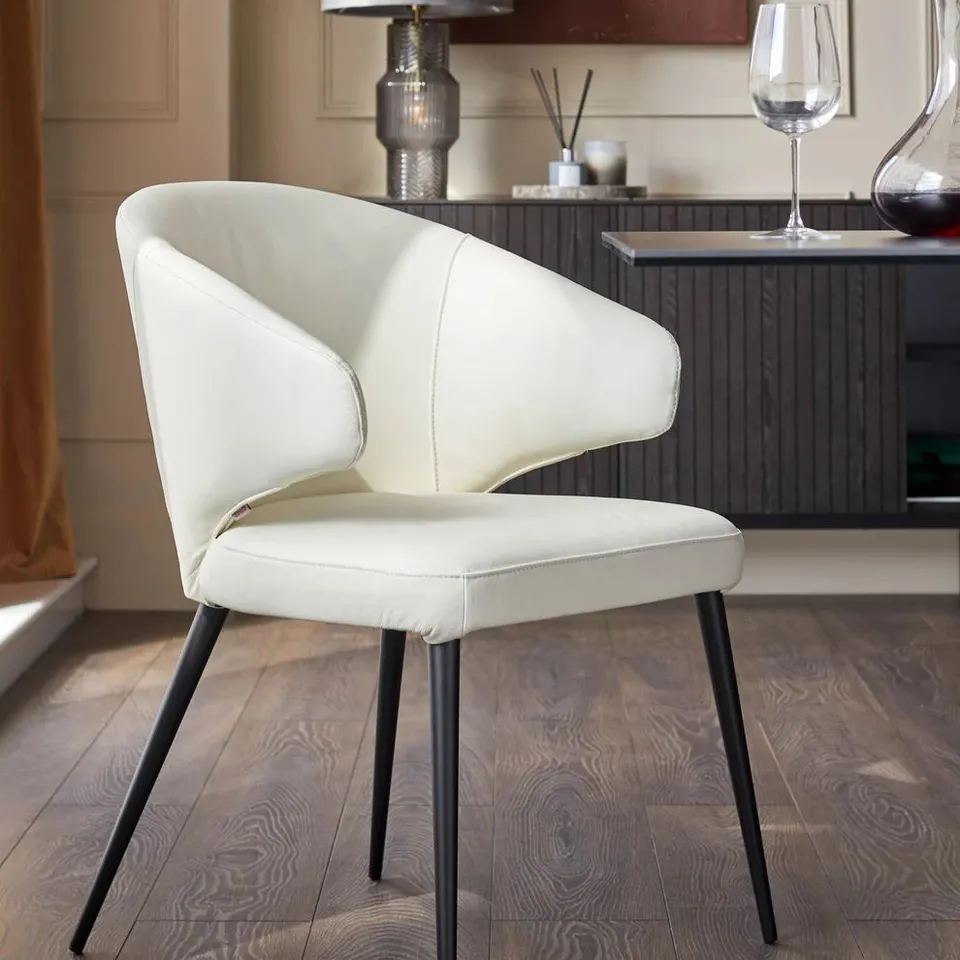BOXED DANETTI LANDON WHITE LEATHER DINING CHAIR