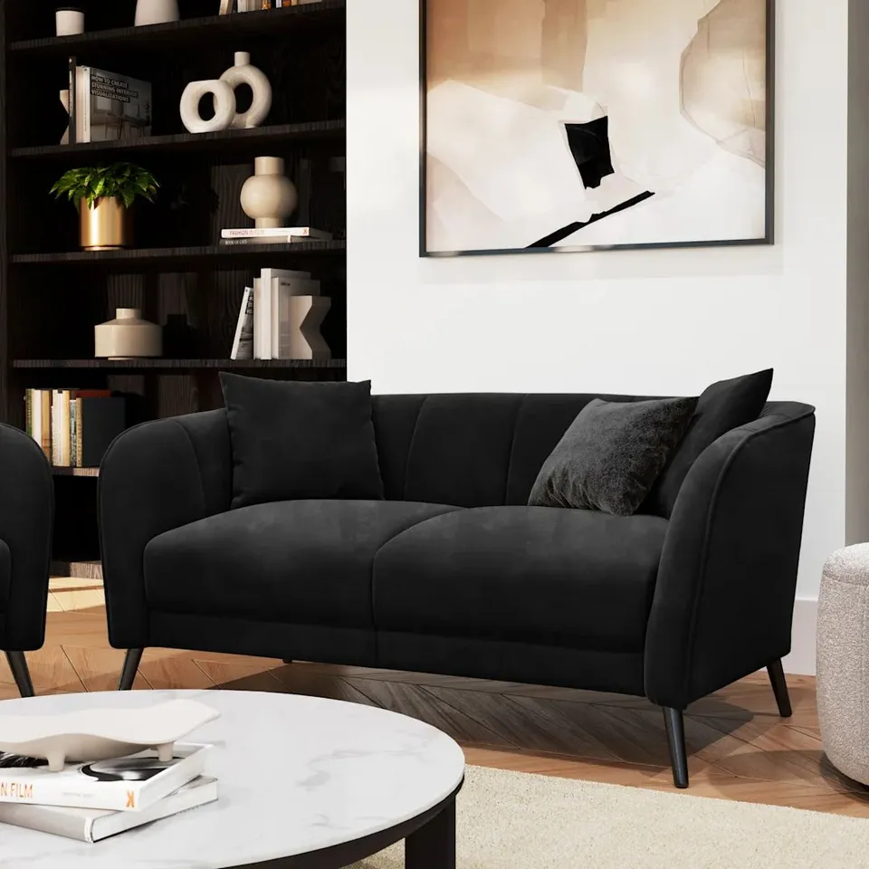 BOXED LOREN 2 SEATER SOFA, BLACK CLASSIC VELVET (1 BOX)
