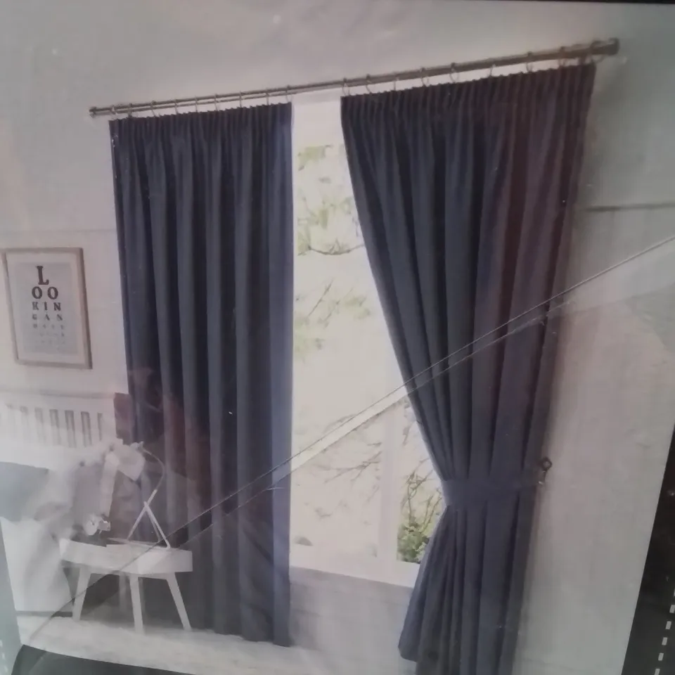 BRAND NEW FUSION FULLY LINED BLACKOUT EYELET CURTAINS 117 X 228CM -DENIM BLUE-