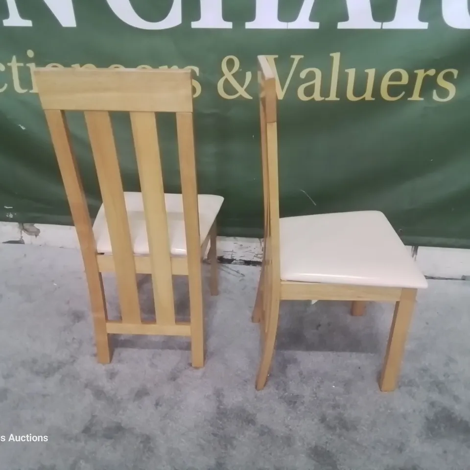PAIR CHESTER LIGHT IAK DINING CHAIRS IVORY SEAT PADS