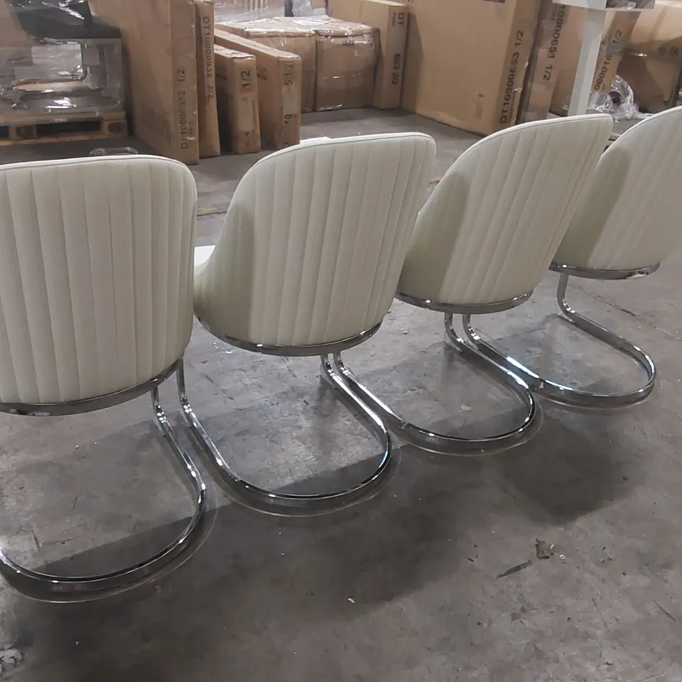 SET OF 4x RIVA DINING CHAIR, WHITE PREMIUM FAUX LEATHER & CHROME
