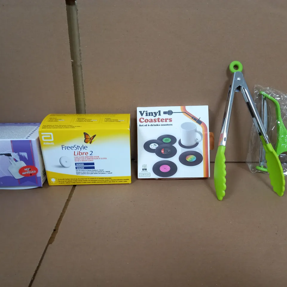 BOX OF APPROXIMATELY 11 ASSORTED ITEMS TO INCLUDE - PEN NEEDLES , FREESTYLE LIBRE 2 , VINYL COASTERS ETC