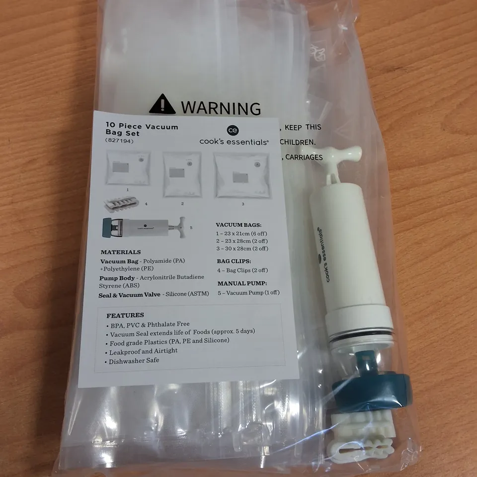 LOT OF 24 10-PIECE BOXES OF COOKS'S ESSENTIALS VACUUM BAG SETS