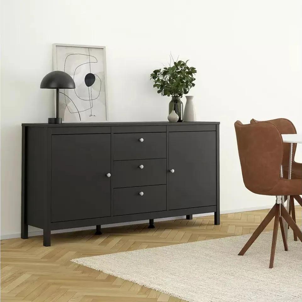 BOXED TVILUM MADRID SIDEBOARD 2 DOORS + 3 DRAWERS - BLACK (2 BOXES