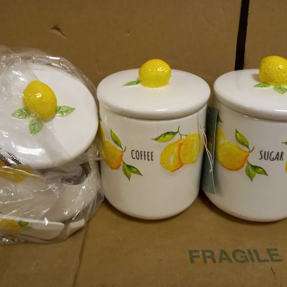 AMALFI 3PC TEA, COFFEE, AND SUGAR CERAMIC STORAGE JARS RRP £45