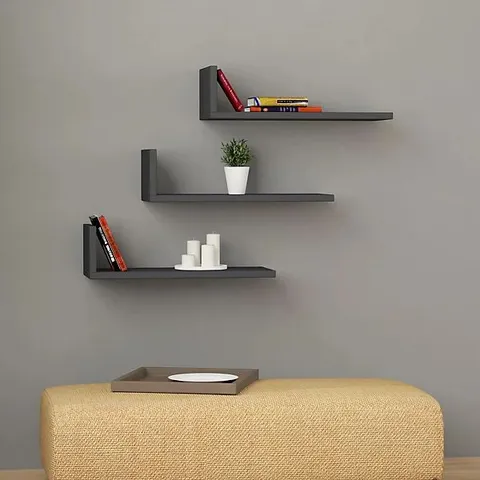 BOXED DECORTIE L-SHAPE WALL-MOUNTED FLOATING SHELF SET 3-PIECE MODERN DISPLAY UNIT (1 BOX) 
