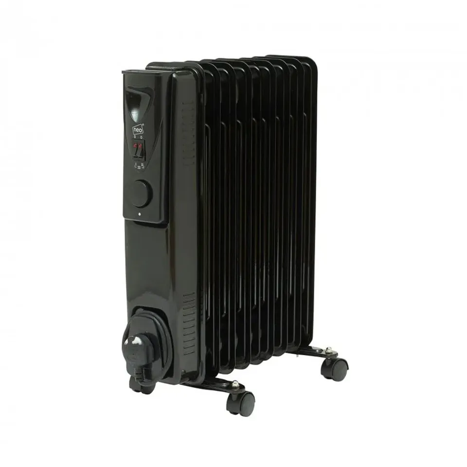 BOXED NEO BLACK 2000W ELECTRIC OIL FILLED RADIATOR PORTABLE HEATER WITH 3 HEAT SETTINGS THERMOSTAT (1 BOX)