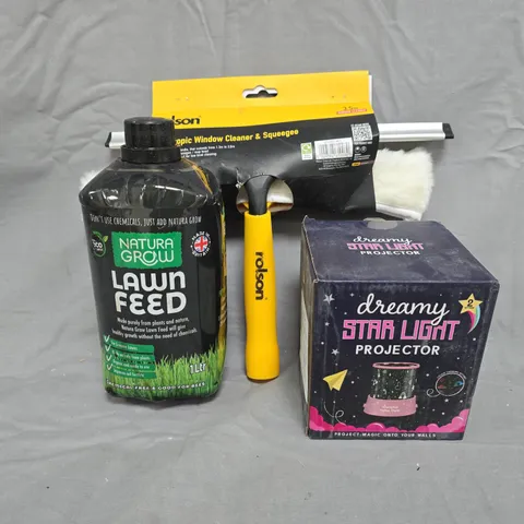BOX OF APPROXIMATELY 10 ASSORTED HOUSEHOLD ITEMS TO INCLUDE LAWN FEED, WINDOW CLEANER & SQUEEGEE, ETC - COLLECTION ONLY