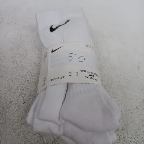 NIKE CUSHIONED CREW SOCKS – WHITE, 3 PACK, UK 8-11 (EU 42-46)