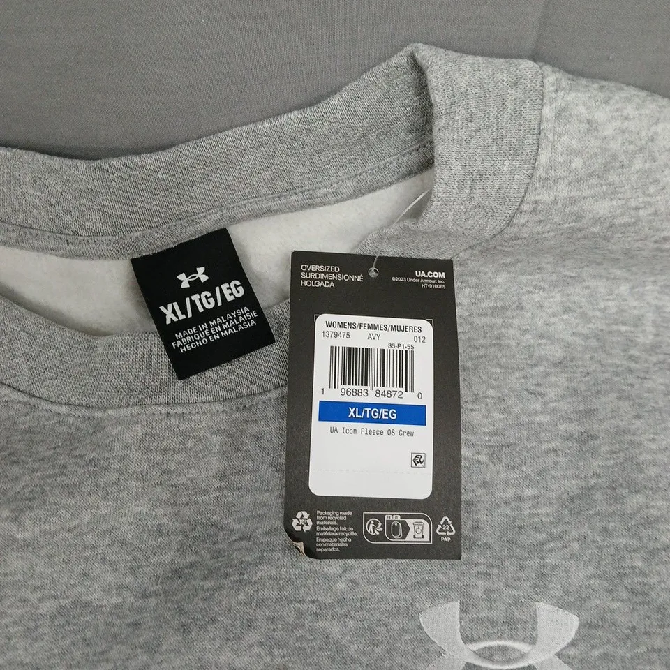 UNDER ARMOUR ICON FLEECE OS CREW – WOMEN'S GREY, SIZE XL