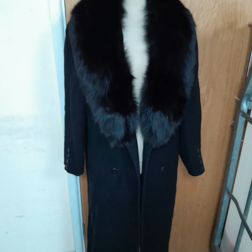 ALORNA 100% WOOL FUR TRIM COAT IN BLACK ONE SIZE