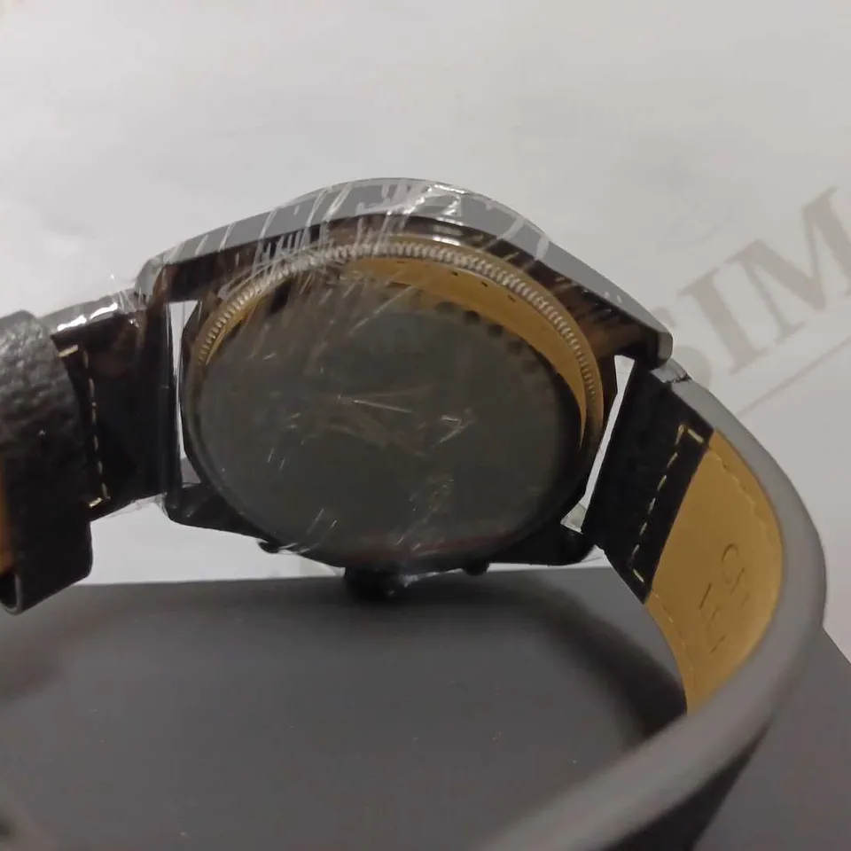 MEN’S RUCKSTUHL COCKPIT R150 WATCH – MULTI FUNCTION SUB DIALS – BLACK CASE – 3ATM WATER RESISTANT – GENUINE LEATHER STRAP