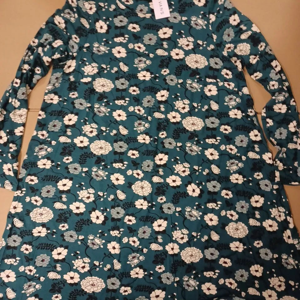 EVANS SWING PRINTED DRESS, TEAL - SIZE 18