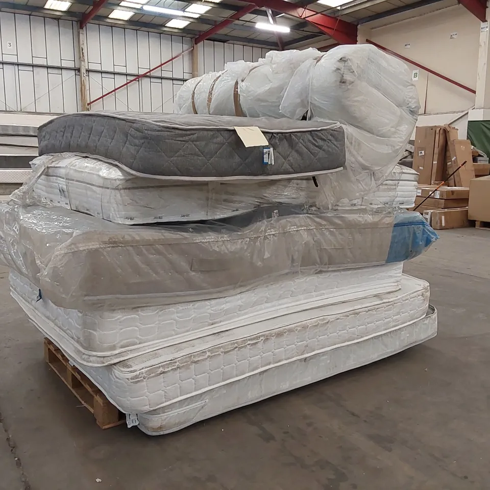 PALLET OF 7X ASSORTED MATTRESSES - VARIOUS SIZES, BRANDS, CONDITIONS