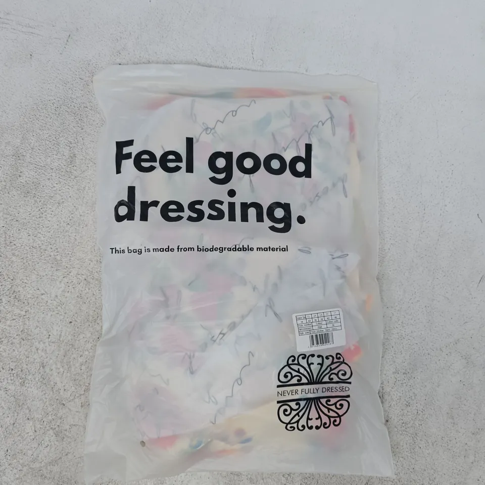 BAGGED NEVER FULLY DRESSED FRUIT STICKER RERNI DRESS IN PINK/MULTI SIZE UK 14
