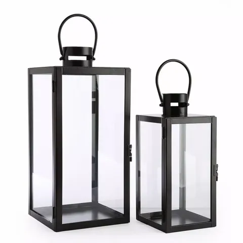 SET OF 2 METAL/GLASS LANTERNS 