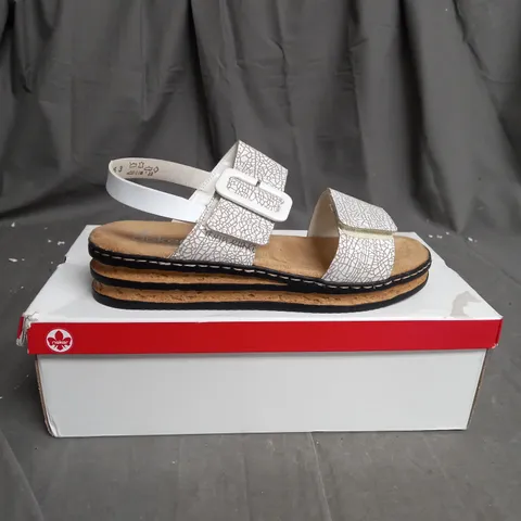 BOXED PAIR OF WEDGE SANDALS IN WHITE SIZE 7