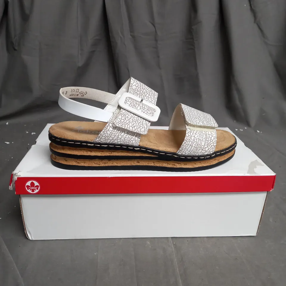 BOXED PAIR OF WEDGE SANDALS IN WHITE SIZE 7