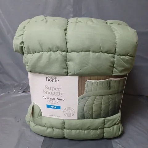 HOME SUPER SNUGGLY QUILTED GRID DUVET SET IN GREEN - KING