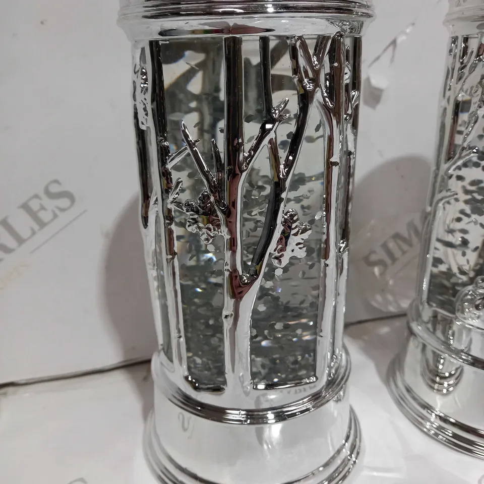 BOXED HOME REFLECTIONS SET OF PRELIT SWIRLING GLITTER SCENIC PILLARS - SILVER
